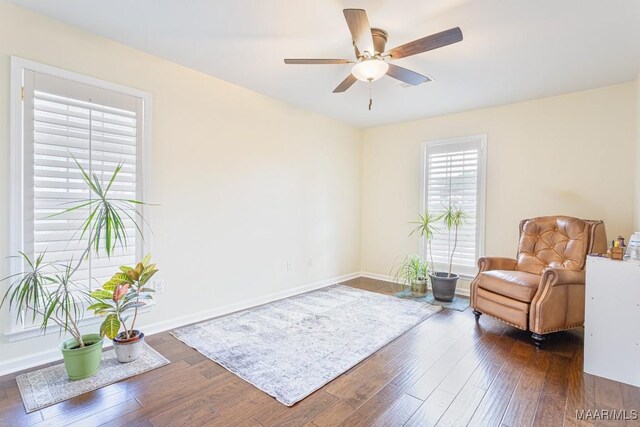 8115 Bridgewater Trce, Montgomery, AL 36117 - living area featuring ceiling fan, wood finished floors, and baseboards