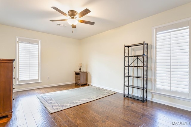 8115 Bridgewater Trce, Montgomery, AL 36117 - spare room featuring ceiling fan, hardwood / wood-style floors, and baseboards