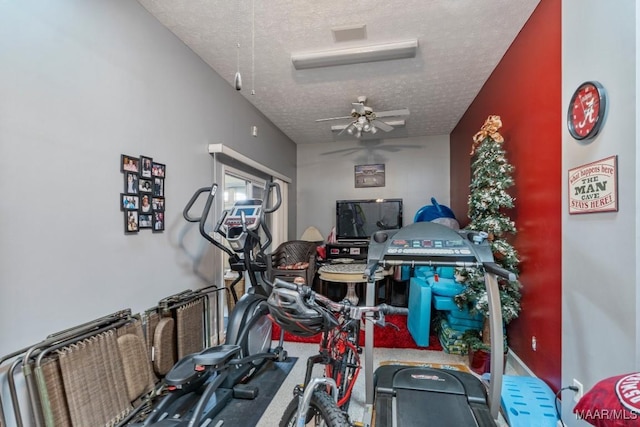 530 Old Mitylene Ct, Montgomery, AL 36117 - workout room with a textured ceiling and ceiling fan
