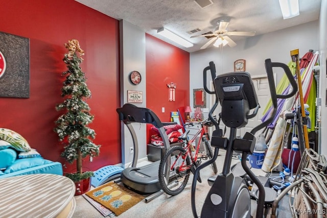530 Old Mitylene Ct, Montgomery, AL 36117 - workout room with ceiling fan, carpet floors, and a textured ceiling