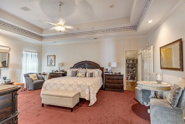 530 Old Mitylene Ct, Montgomery, AL 36117 - bedroom with carpet floors, a tray ceiling, ornamental molding, and ceiling fan
