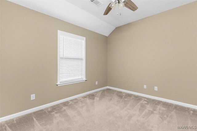 9000 Finsburry Ct, Montgomery, AL 36117 - spare room featuring ceiling fan, light carpet, baseboards, and lofted ceiling