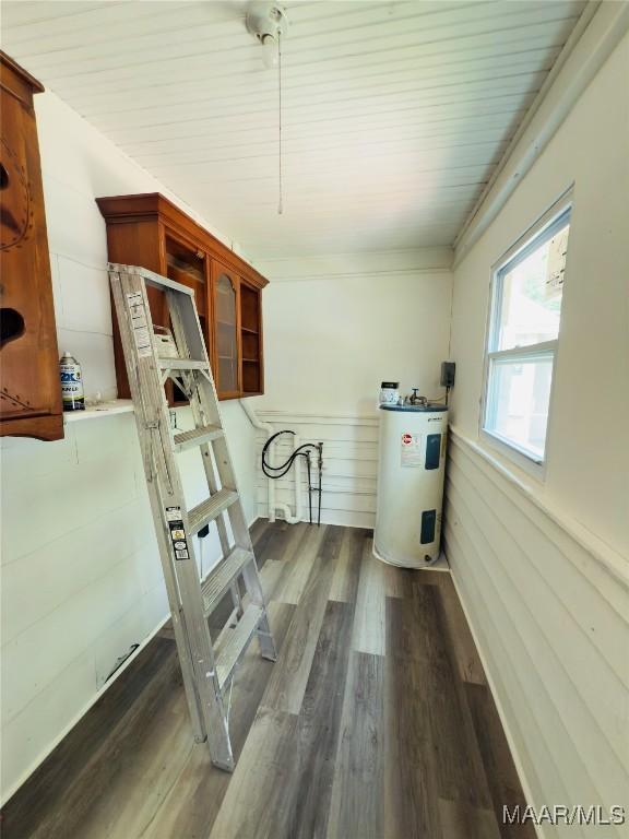 2829 Highland Ave, Montgomery, AL 36107 - kitchen with electric water heater, dark wood-style floors, and wood ceiling