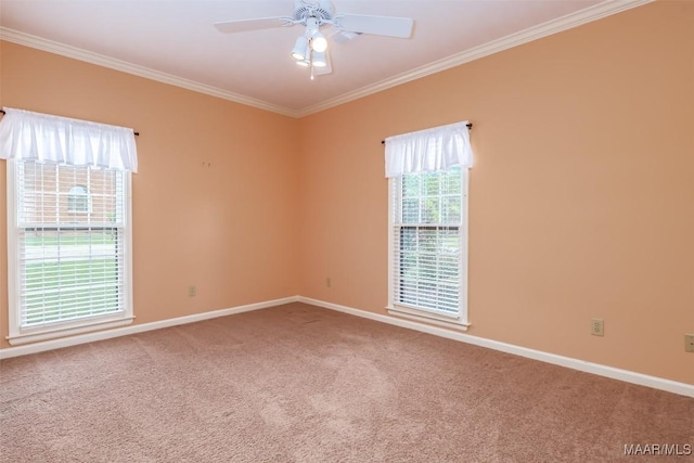 3049 Fieldcrest Dr, Montgomery, AL 36106 - carpeted spare room with crown molding, baseboards, and a ceiling fan