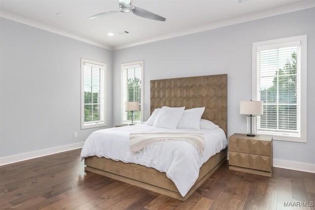 7175 Fain Park Loop, Montgomery, AL 36117 - bedroom with multiple windows, baseboards, crown molding, dark wood finished floors, and recessed lighting