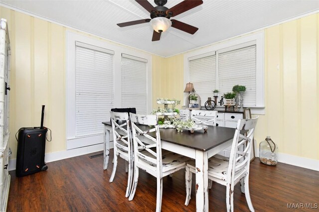 8099 County Road 59, Verbena, AL 36091 - dining room featuring dark wood-style floors, ceiling fan, and baseboards