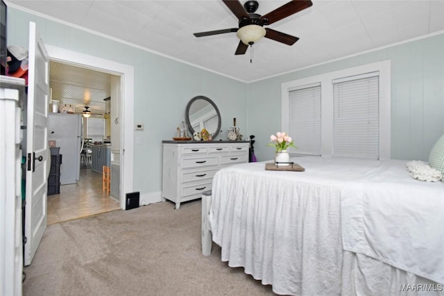 8099 County Road 59, Verbena, AL 36091 - bedroom featuring light colored carpet, crown molding, ceiling fan, and baseboards