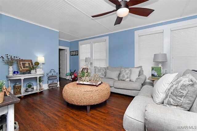 8099 County Road 59, Verbena, AL 36091 - living area with a ceiling fan, wood finished floors, and ornamental molding