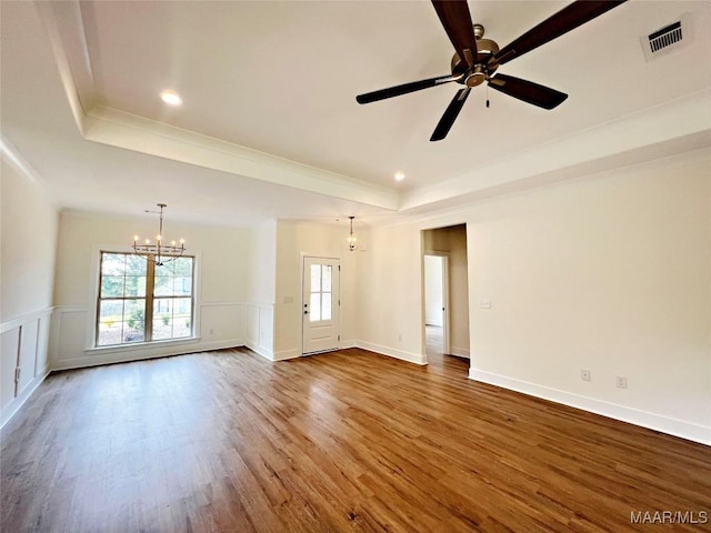 40 Serene Ln, Wetumpka, AL 36093 - unfurnished room with a raised ceiling, a chandelier, wood finished floors, crown molding, and recessed lighting