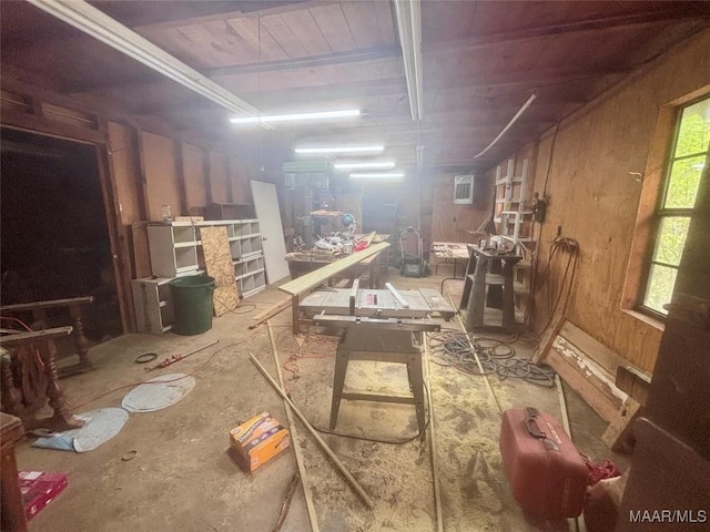 530 Palmquist Dr, Selma, AL 36701 - misc room with wooden ceiling, wood walls, and a workshop area
