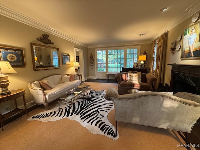 2081 Myrtlewood Dr, Montgomery, AL 36111 - living room featuring baseboards, crown molding, a premium fireplace, and wood finished floors