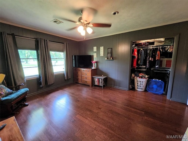 445 W Hickory Grove Rd, Lapine, AL 36046 - living area featuring ceiling fan, crown molding, and wood finished floors