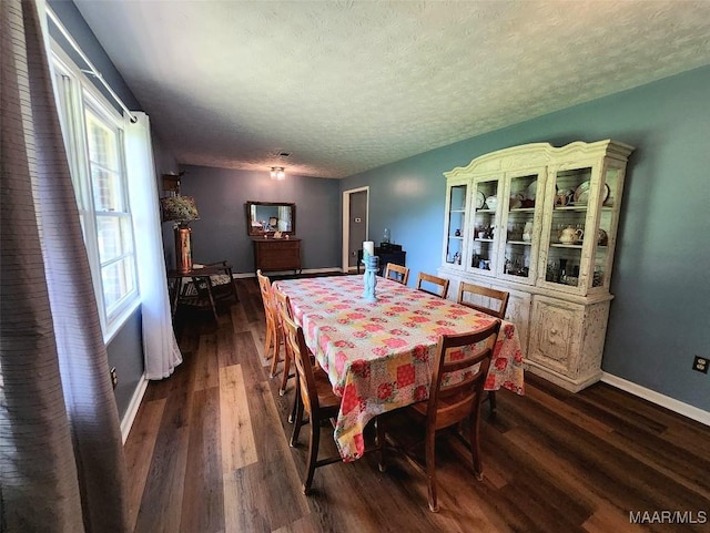 445 W Hickory Grove Rd, Lapine, AL 36046 - dining area with dark wood-style floors, a textured ceiling, and baseboards