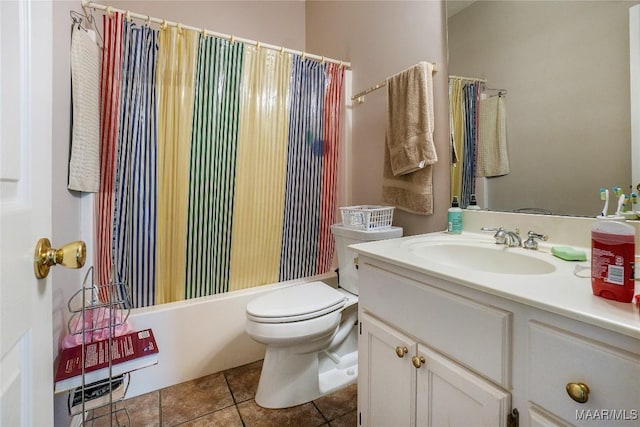 2604 Shep Ct, Montgomery, AL 36117 - bathroom featuring vanity, toilet, tile patterned flooring, and shower / bath combo with shower curtain