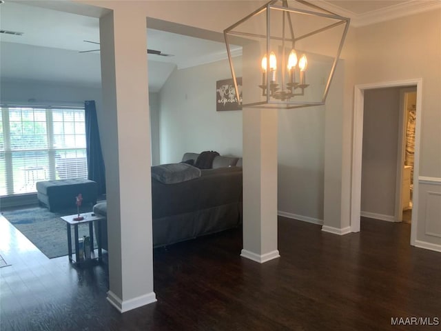 2320 Halcyon Downs Loop, Montgomery, AL 36117 - dining area featuring wood finished floors, ornamental molding, baseboards, a chandelier, and a ceiling fan