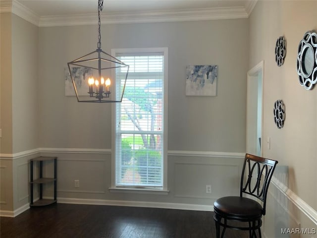 2320 Halcyon Downs Loop, Montgomery, AL 36117 - sitting room with a chandelier, dark wood-style flooring, crown molding, wainscoting, and a decorative wall
