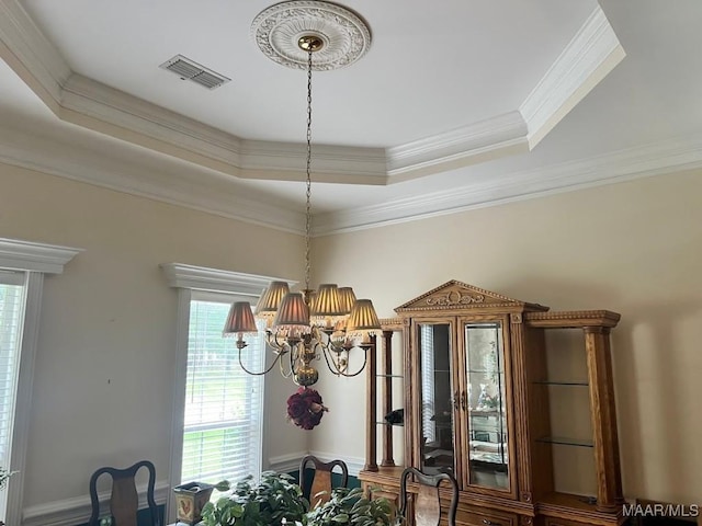 1915 Emerald Mountain Pkwy, Wetumpka, AL 36093 - dining room with a chandelier, ornamental molding, and a raised ceiling