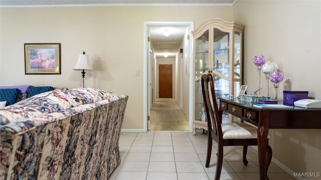 22 Daleview Cir, Sylacauga, AL 35150 - living area with attic access, light tile patterned floors, crown molding, and baseboards