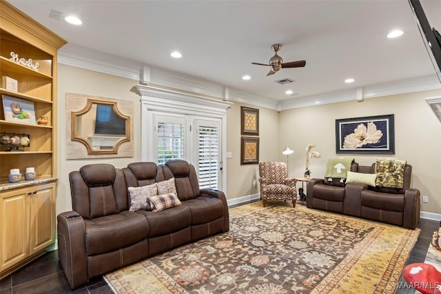 161 Watson Cir, Montgomery, AL 36109 - living area featuring ornamental molding, a ceiling fan, recessed lighting, and baseboards