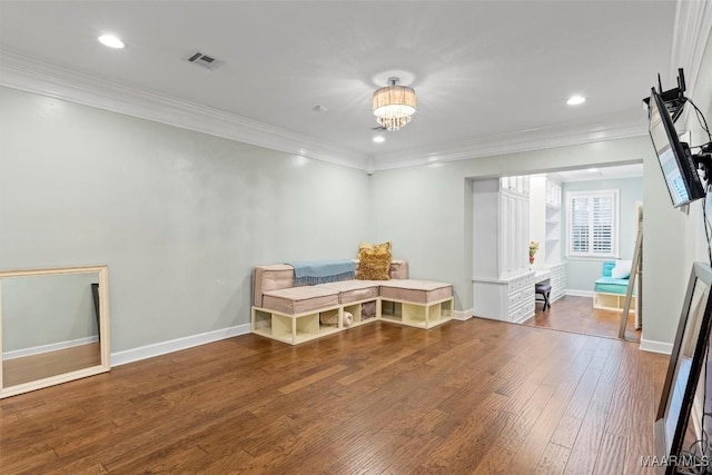 161 Watson Cir, Montgomery, AL 36109 - empty room with wood finished floors, ornamental molding, a chandelier, recessed lighting, and baseboards