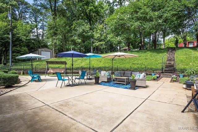 161 Watson Cir, Montgomery, AL 36109 - view of patio featuring an outdoor hangout area and view of scattered trees