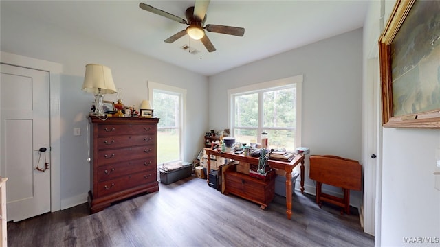 3063 Little Rd, Tallassee, AL 36078 - office space with dark wood-type flooring, a ceiling fan, and baseboards