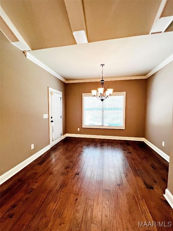 475 Mountain Meadows Ln, Wetumpka, AL 36093 - empty room with a chandelier, crown molding, hardwood / wood-style floors, and baseboards