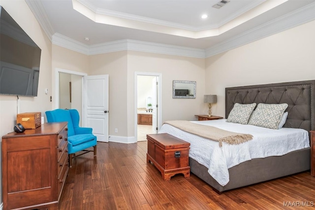 3900 Turning Leaf Loop, Montgomery, AL 36116 - bedroom featuring a raised ceiling, dark wood-style floors, ornamental molding, recessed lighting, and baseboards