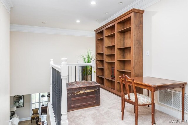 3900 Turning Leaf Loop, Montgomery, AL 36116 - office featuring crown molding, recessed lighting, carpet, and baseboards