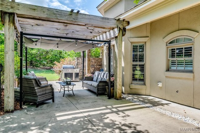 3900 Turning Leaf Loop, Montgomery, AL 36116 - view of patio / terrace with an outdoor living space, a pergola, and grilling area