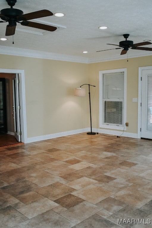 813 Lake Region Cir, Wetumpka, AL 36092 - empty room with ceiling fan, crown molding, and recessed lighting