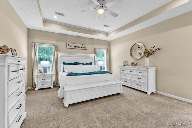 190 Sherwood Trl, Wetumpka, AL 36093 - bedroom featuring a tray ceiling, light carpet, and multiple windows