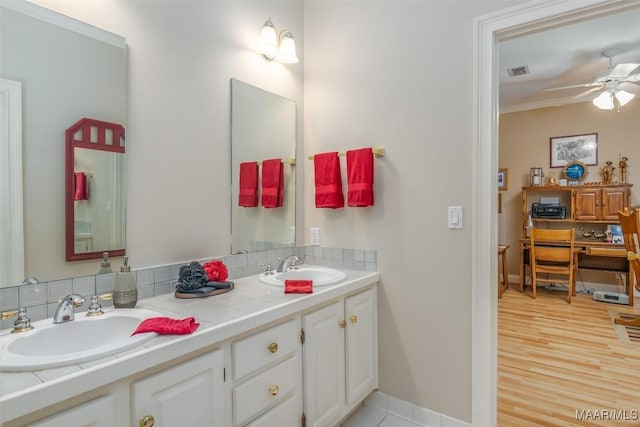 8054 Lakeridge Dr, Montgomery, AL 36117 - full bath featuring double vanity, ceiling fan, baseboards, and crown molding