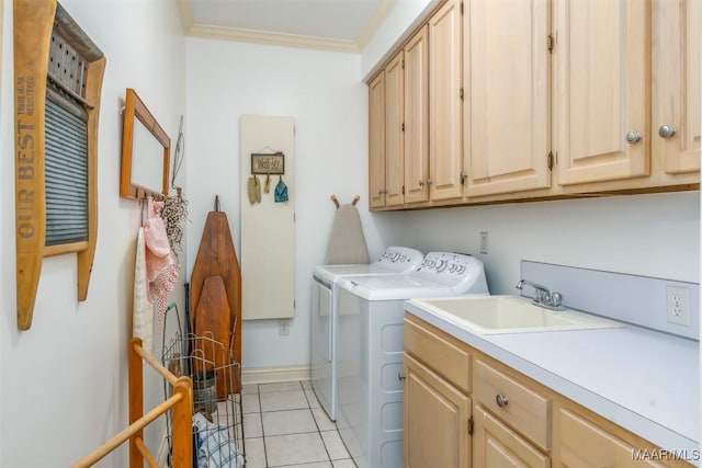 8054 Lakeridge Dr, Montgomery, AL 36117 - laundry area with cabinet space, separate washer and dryer, crown molding, light tile patterned floors, and baseboards
