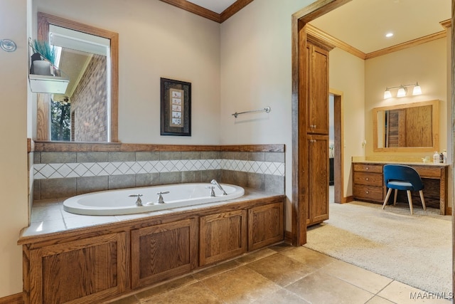 511 Mehearg Rd, Wetumpka, AL 36092 - bathroom with ornamental molding, a bath, vanity, and tile patterned flooring