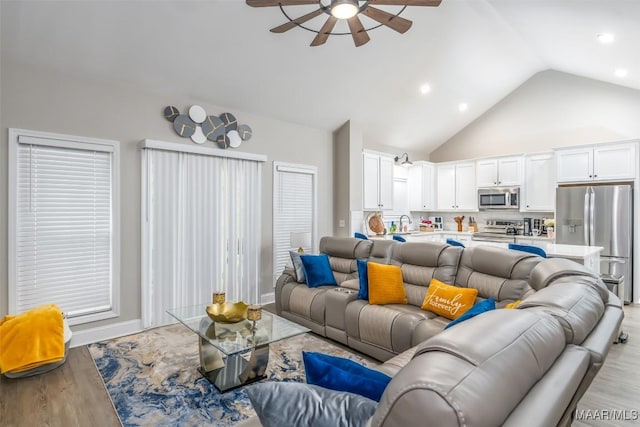 365 Wrightsburg Cir, Wetumpka, AL 36093 - living area with ceiling fan, light wood finished floors, recessed lighting, and high vaulted ceiling
