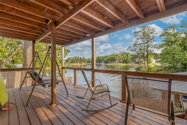 28 Lake Region Dr, Wetumpka, AL 36092 - wooden deck with a water view and view of wooded area