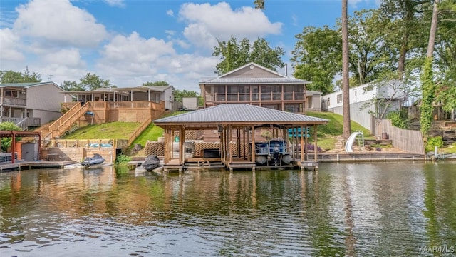 28 Lake Region Dr, Wetumpka, AL 36092 - dock featuring boat lift, a water view, and a residential view