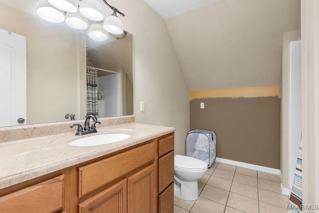 18490 US Highway 31st Rd, Clanton, AL 35045 - full bathroom with vanity, lofted ceiling, tile patterned flooring, and a shower with curtain