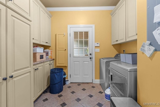 18490 US Highway 31st Rd, Clanton, AL 35045 - laundry area featuring washing machine and clothes dryer, cabinet space, and ornamental molding