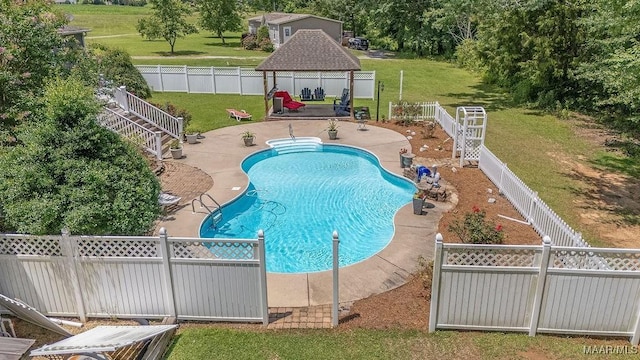 18490 US Highway 31st Rd, Clanton, AL 35045 - view of swimming pool with a gazebo, a fenced backyard, a patio, and view of scattered trees