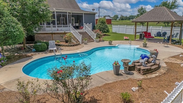 18490 US Highway 31st Rd, Clanton, AL 35045 - view of pool with a sunroom, a gazebo, stairway, and a patio area