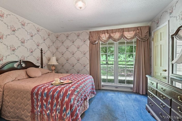 76 Willow Springs Rd, Wetumpka, AL 36093 - bedroom with a textured ceiling, carpet flooring, multiple windows, and crown molding