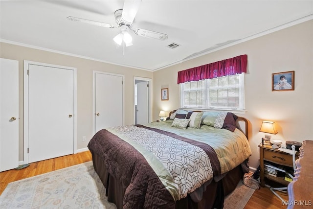 901 Green Forest Dr, Montgomery, AL 36109 - bedroom featuring ornamental molding, wood finished floors, and ceiling fan