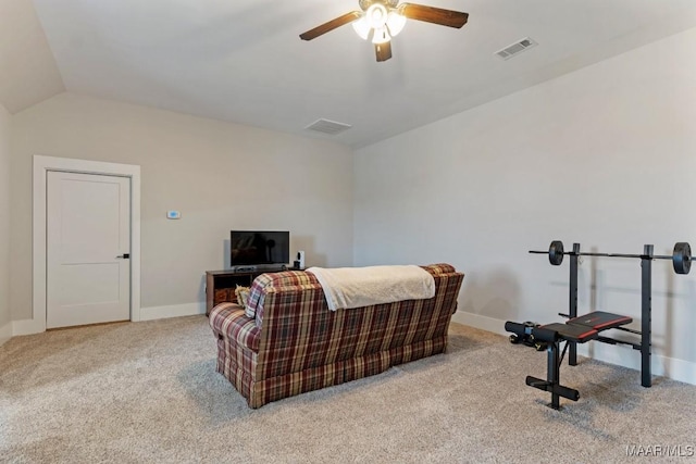 493 Lake Ridge Rd, Hope Hull, AL 36043 - living area with carpet flooring, a ceiling fan, and lofted ceiling