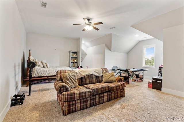 493 Lake Ridge Rd, Hope Hull, AL 36043 - bedroom with carpet flooring, vaulted ceiling, and a ceiling fan