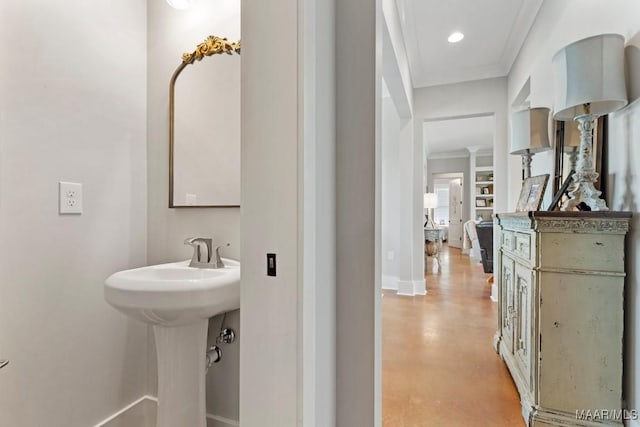 493 Lake Ridge Rd, Hope Hull, AL 36043 - bathroom featuring crown molding, finished concrete flooring, and recessed lighting