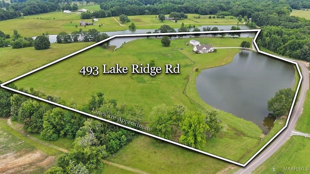 493 Lake Ridge Rd, Hope Hull, AL 36043 - overview of rural landscape featuring a nearby body of water and property parcel outlined