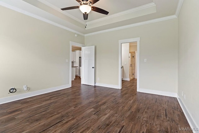 12 Crescent Ridge Ct, Deatsville, AL 36022 - unfurnished bedroom featuring dark wood-type flooring, a raised ceiling, ornamental molding, and a ceiling fan