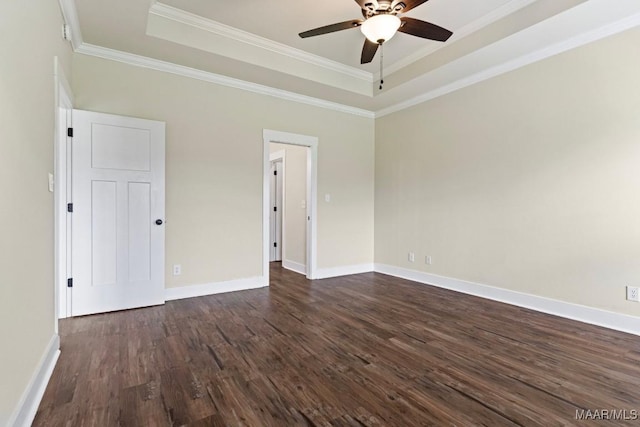 12 Crescent Ridge Ct, Deatsville, AL 36022 - unfurnished room featuring a raised ceiling, ceiling fan, dark wood-type flooring, and ornamental molding